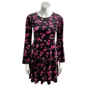 Ella Moss Black Floral Long Bell Sleeve Big Girl 16